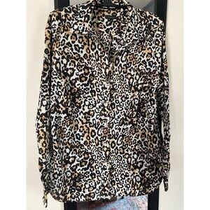 Talbot’s Women’s Small Blouse Leopard Button Front Collar Excellent Condition